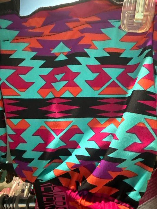 Ella Reversible Ruffle Top Black Turquoise Aztec