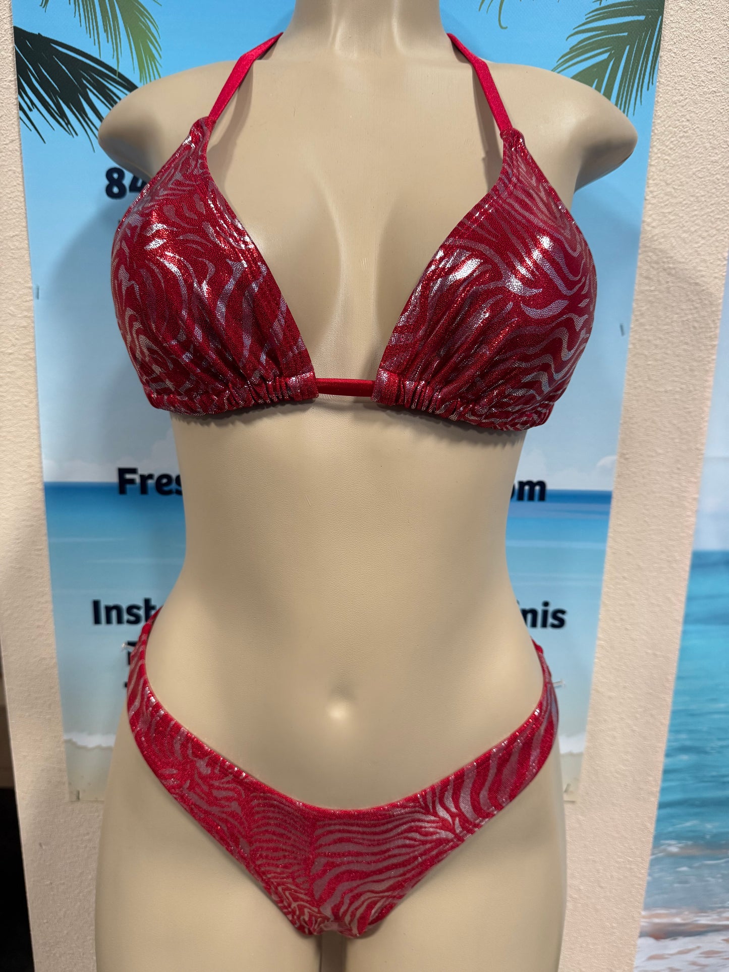 Thong Bottoms Red Silver Zebra