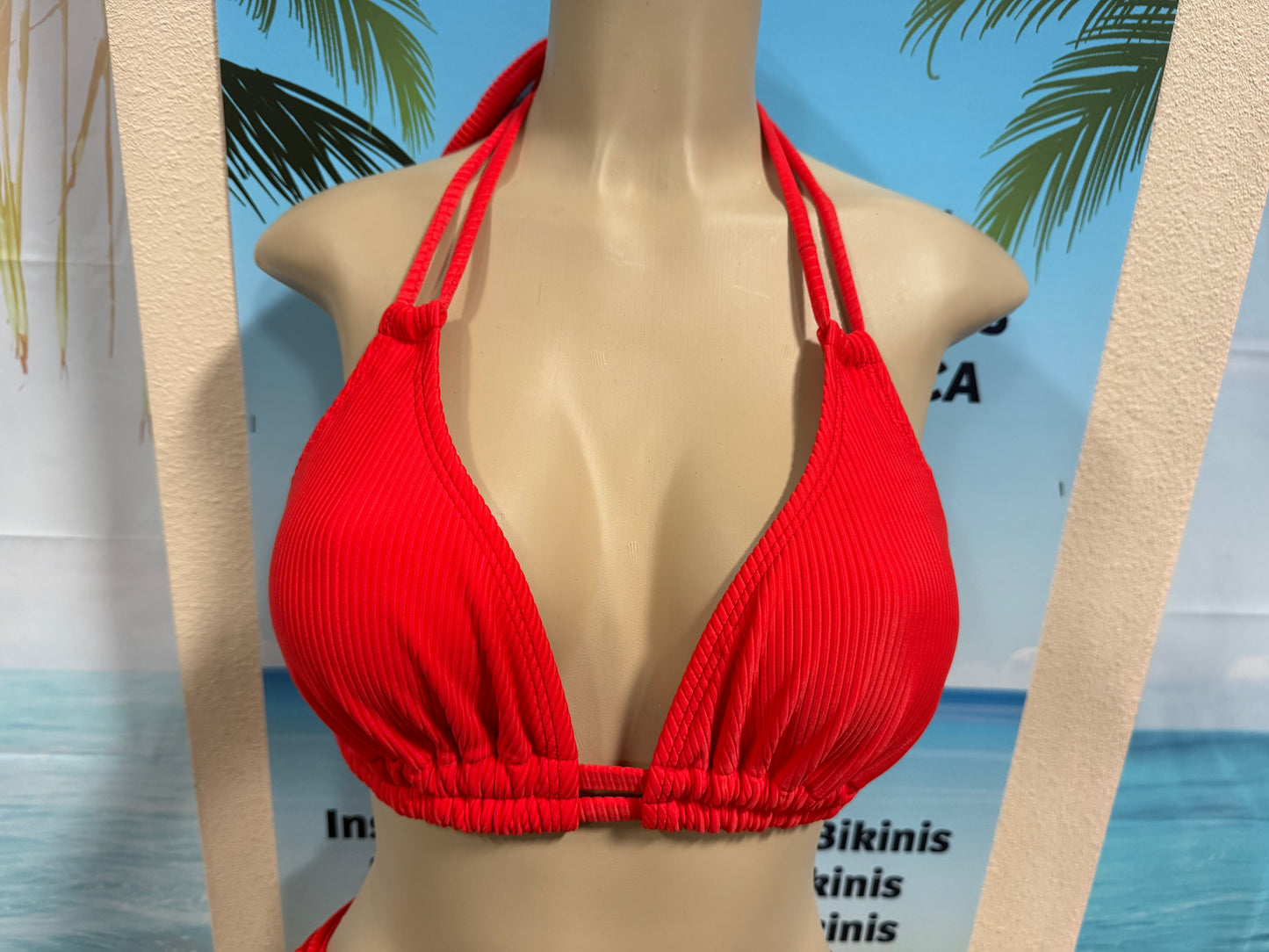Lolita Double String Top Neon Red Ribbed