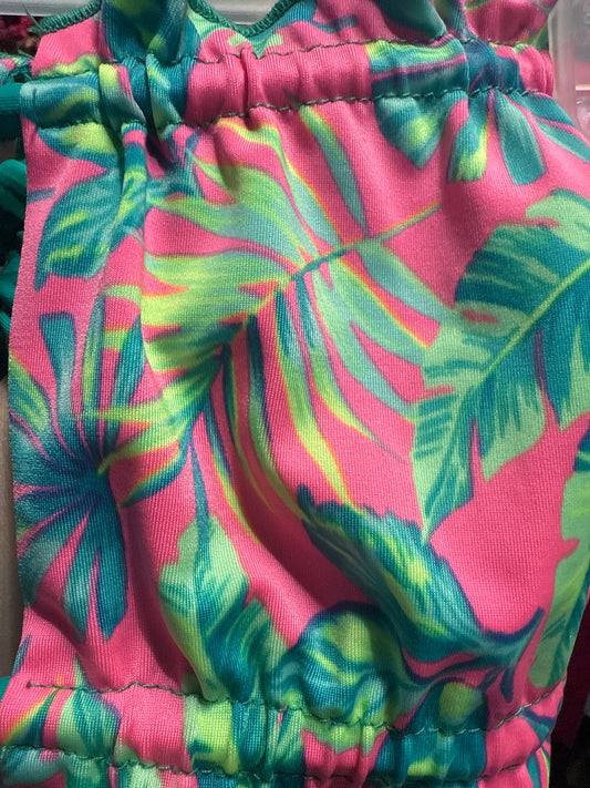 Ella Reversible Ruffle Top Pink Green Leafy