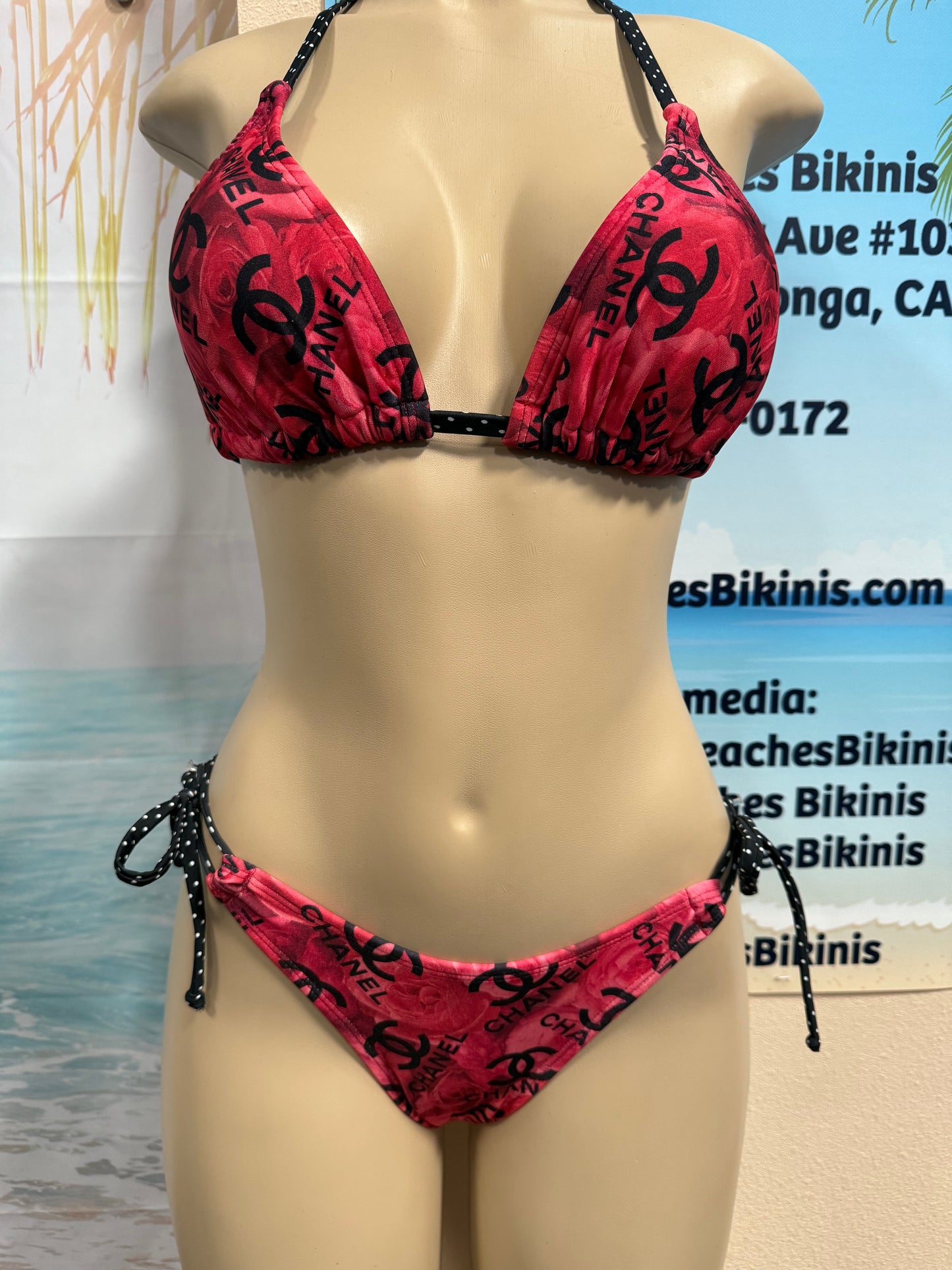 Cabo Tie Side Bottoms Designer CC Roses and Polka Dots