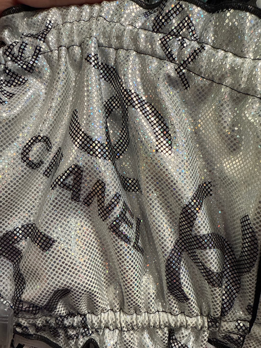 Ella Reversible Ruffle Top Black White Designer CC  Metallic