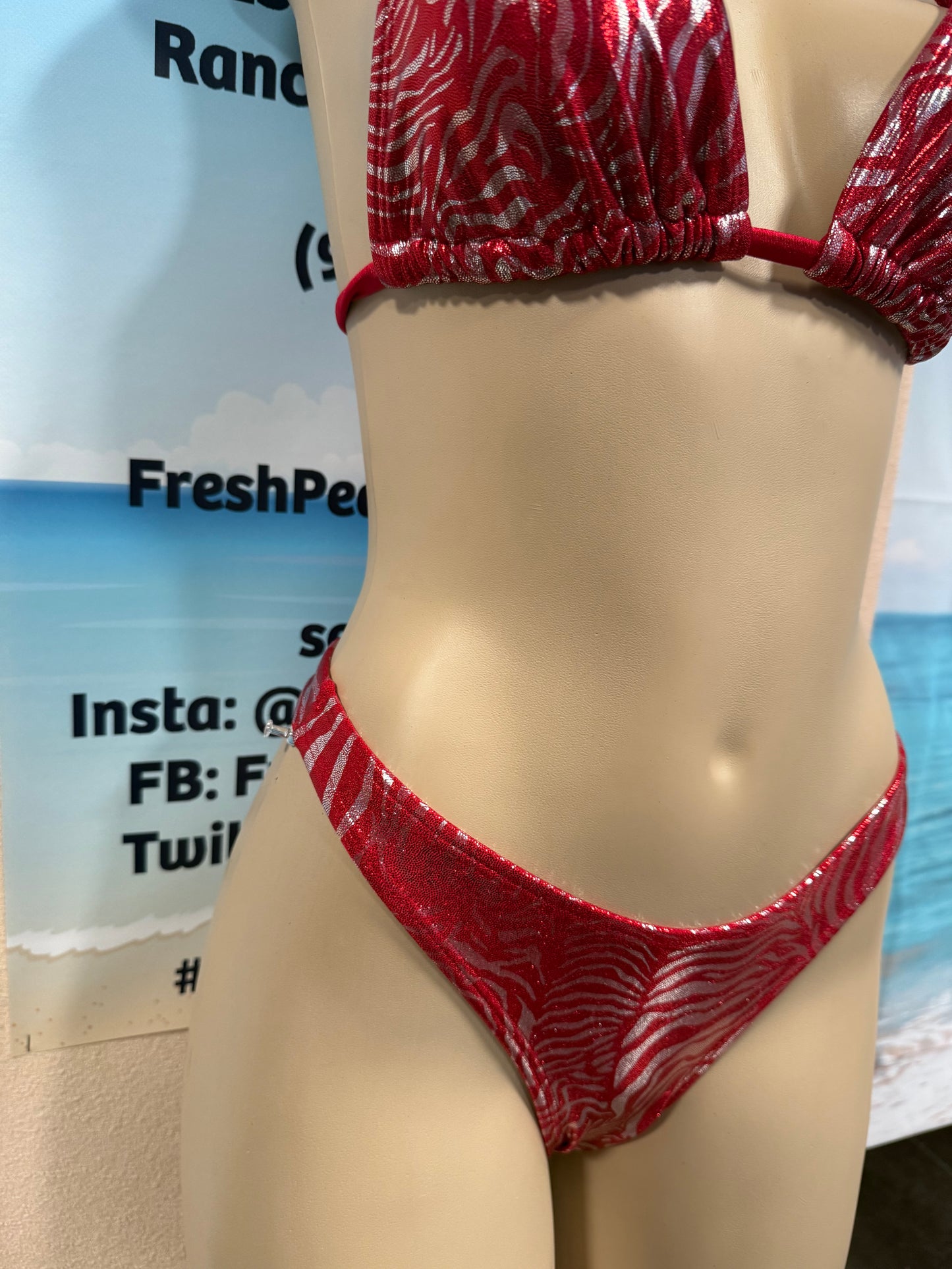 Thong Bottoms Red Silver Zebra