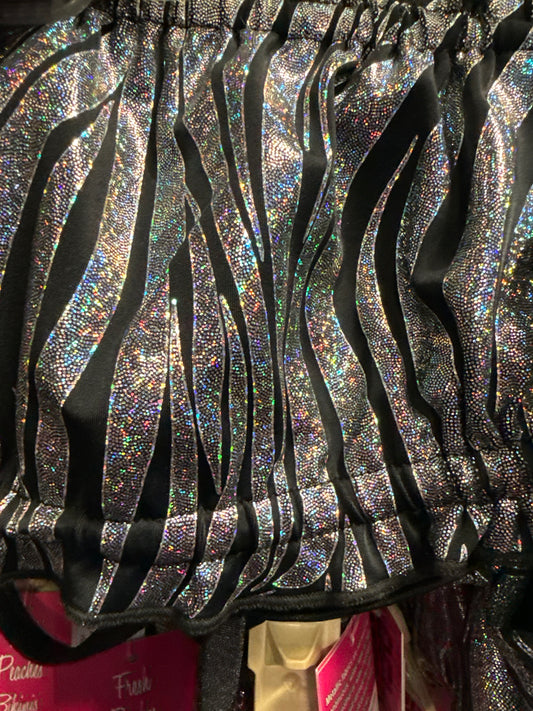 Ella Reversible Ruffle Top Black Silver Zebra Metallic