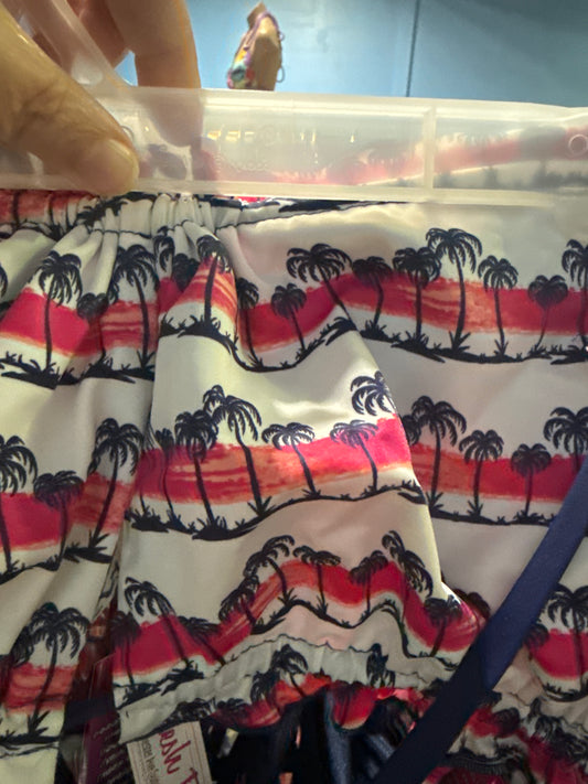 Ella Reversible Ruffle Top White Navy Palms