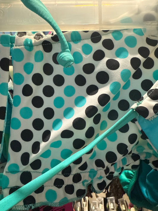 Ella Reversible Ruffle Top Turquoise Black Dots