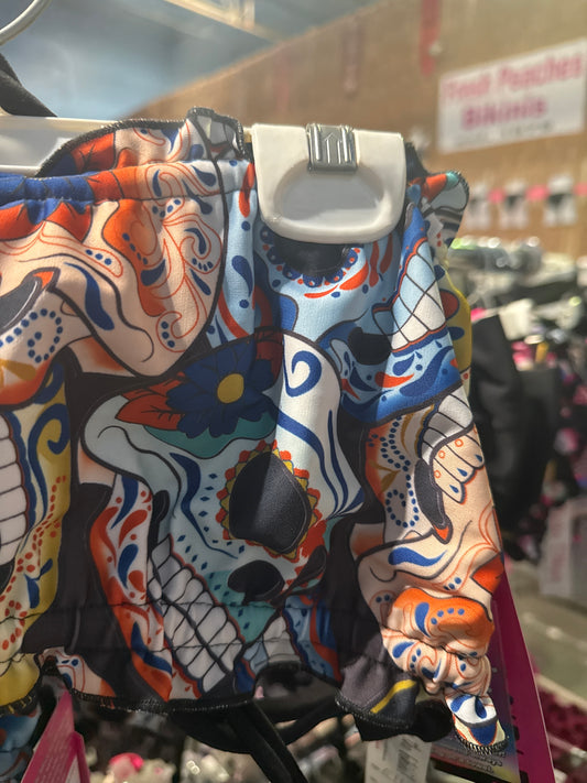 Ella Reversible Ruffle Top Blue Sugar Skulls