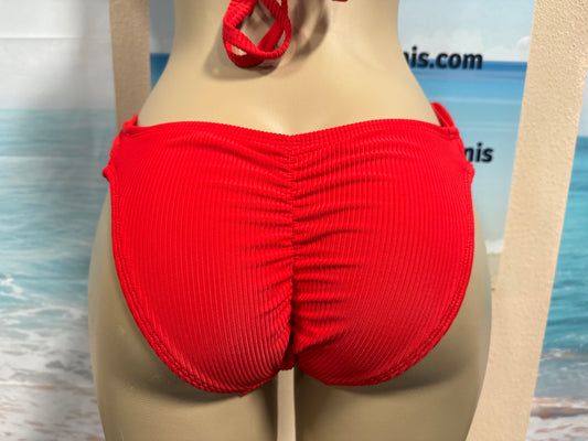 Paradise Bikini Bottoms Neon Red Ribbed