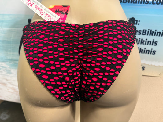 Cabo Tie Side Bottoms Rave Coral and Black Crochet Net