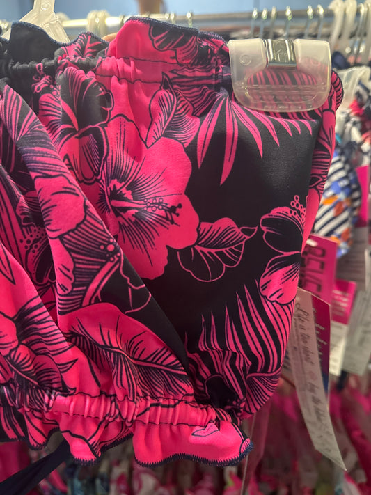 Ella Reversible Ruffle Top Pink Black Hibiscus