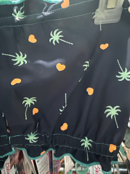 Ella Reversible Ruffle Top Navy Peach Palms