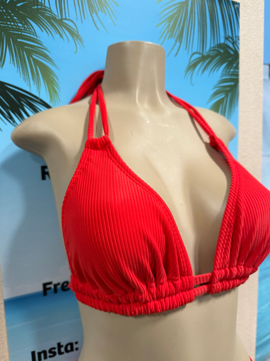 Lolita Double String Top Neon Red Ribbed