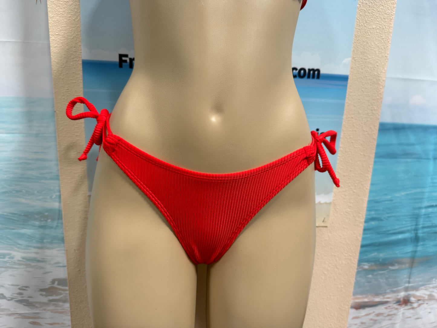 Cabo Tie Side Bottoms Neon Red Ribbed