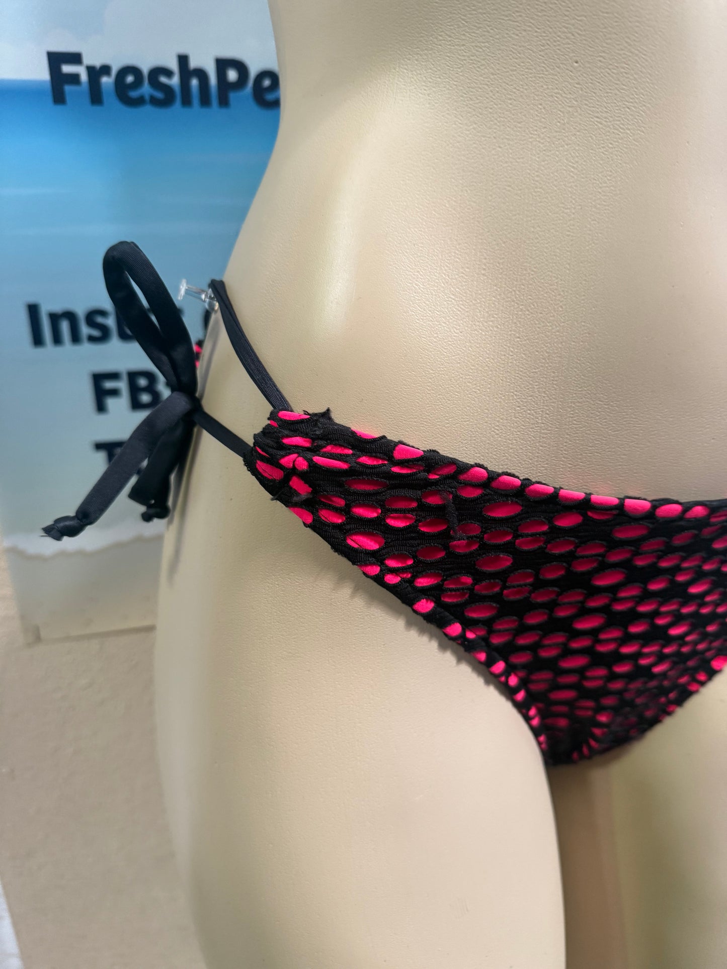 Cabo Tie Side Bottoms Rave Coral and Black Crochet Net