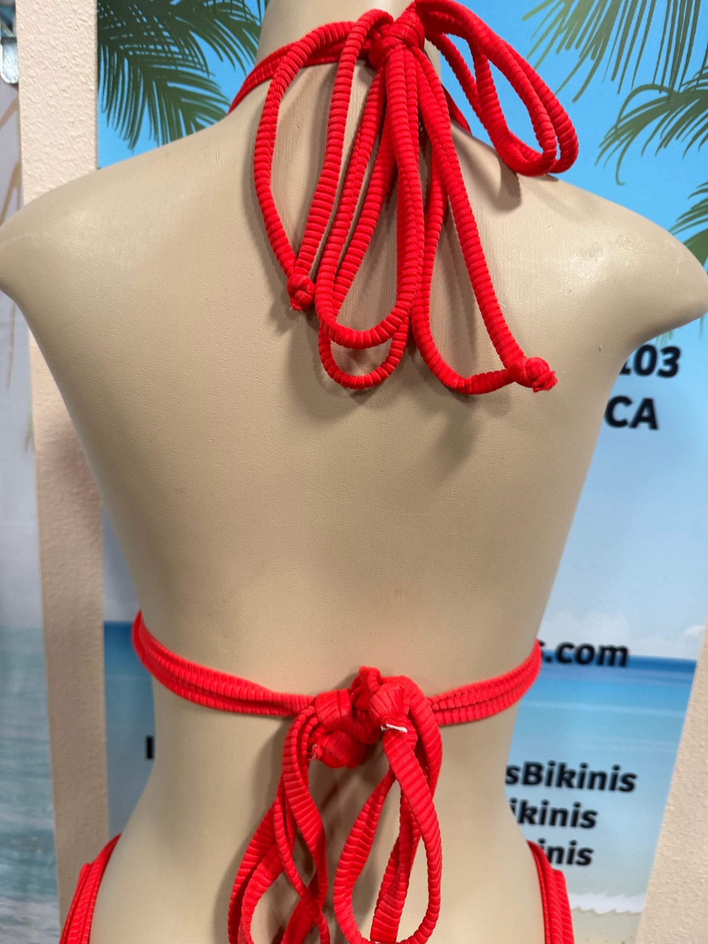 Lolita Double String Top Neon Red Ribbed