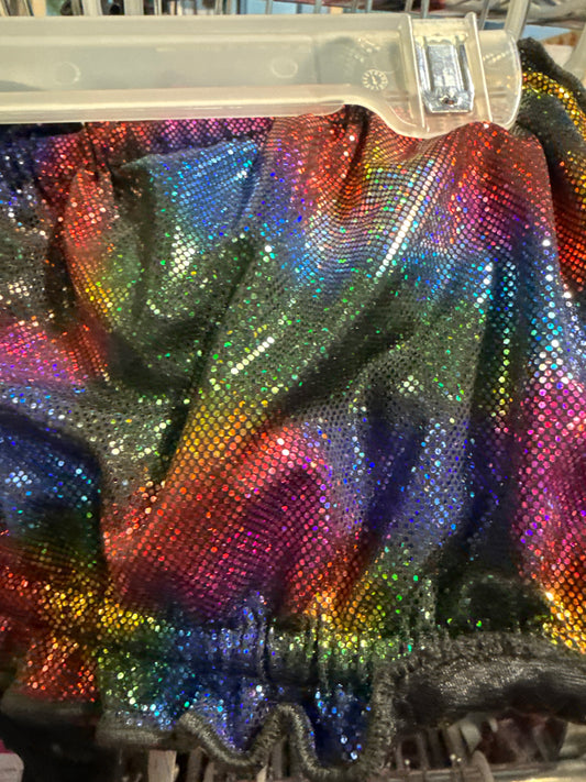 Ella Reversible Ruffle Top Black Rainbow Blotchy Metallic