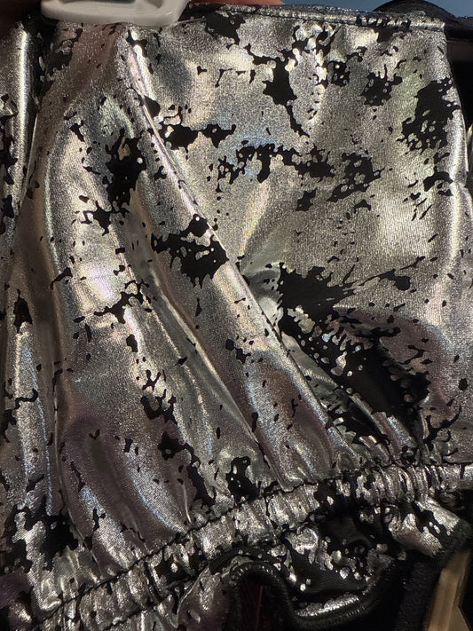 Ella Reversible Ruffle Top Black Red Blood Splatter Metallic