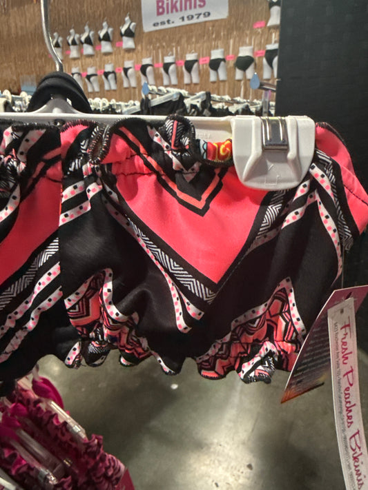 Ella Reversible Ruffle Top Neon Coral Black Chevron