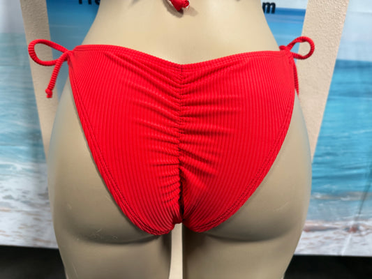 Cabo Tie Side Bottoms Neon Red Ribbed