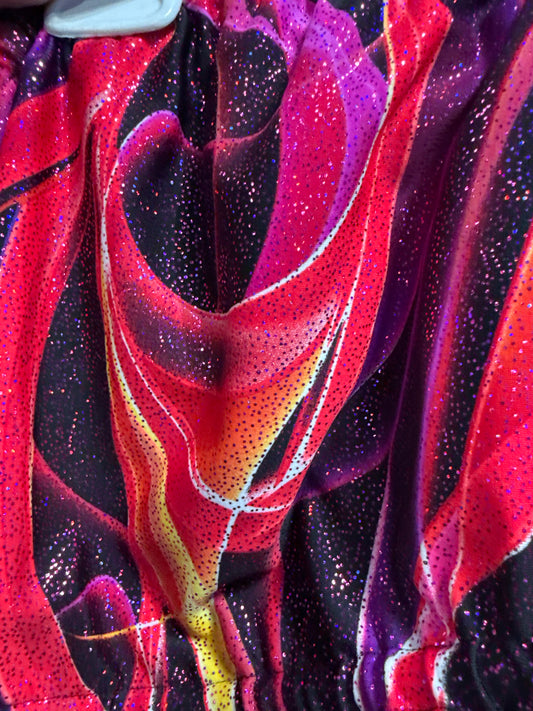 Ella Reversible Ruffle Top Black Purple Pink Swirly Metallic