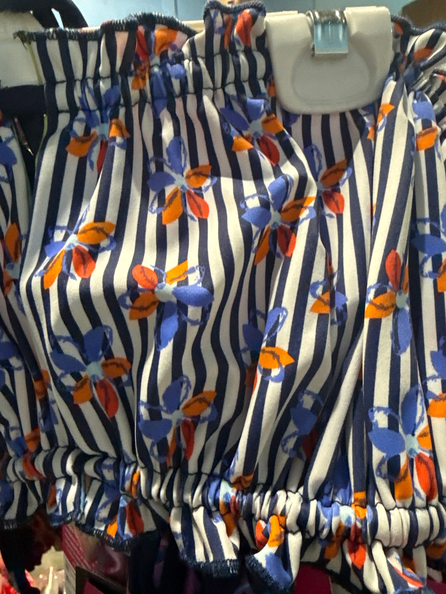 Ella Reversible Ruffle Top Navy Floral Stripe
