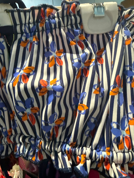 Ella Reversible Ruffle Top Navy Floral Stripe