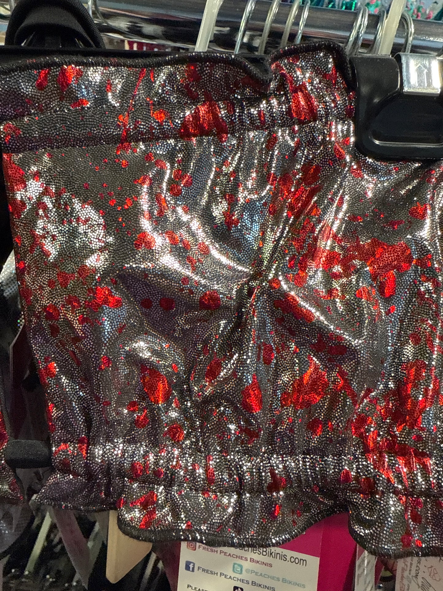 Ella Reversible Ruffle Top Black Red Blood Splatter Metallic