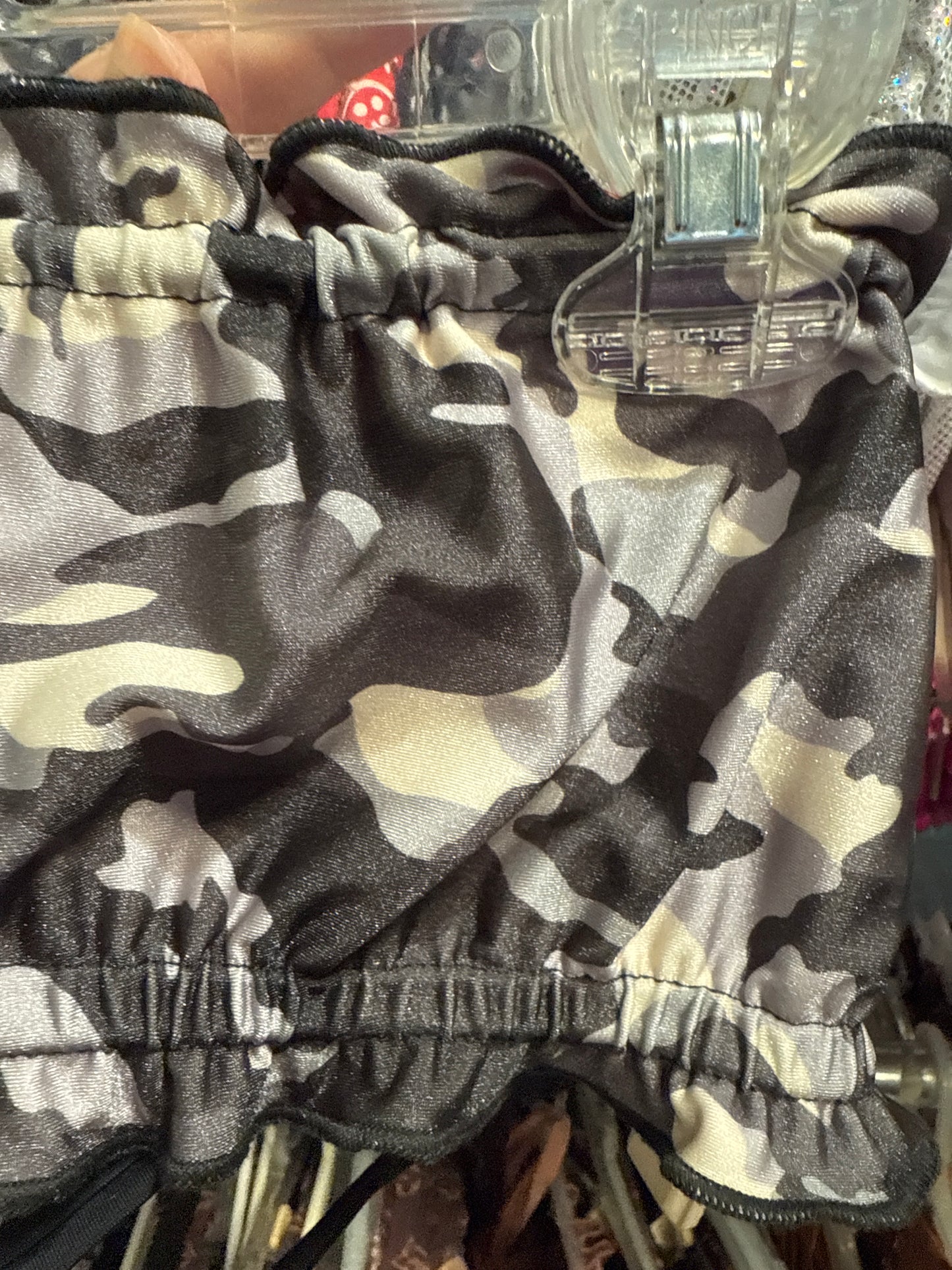Ella Reversible Ruffle Top Black Grey Camouflage