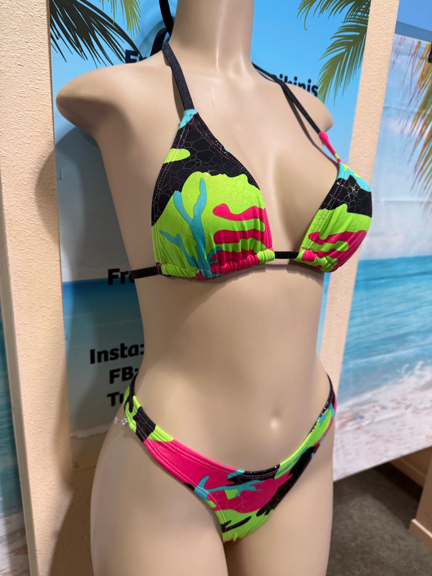 Thong Bottoms Pink Green Camouflage