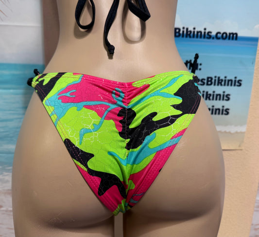 Cabo Tie Side Bottoms Pink Green Camouflage