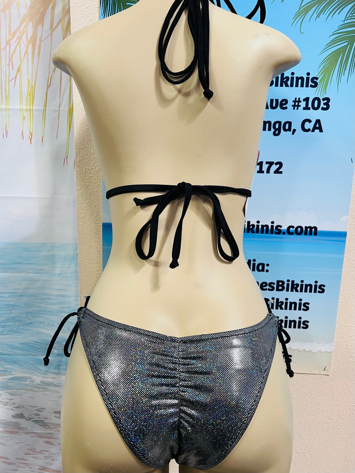 Cabo Tie Side Bottoms Black Rainbow Hologram