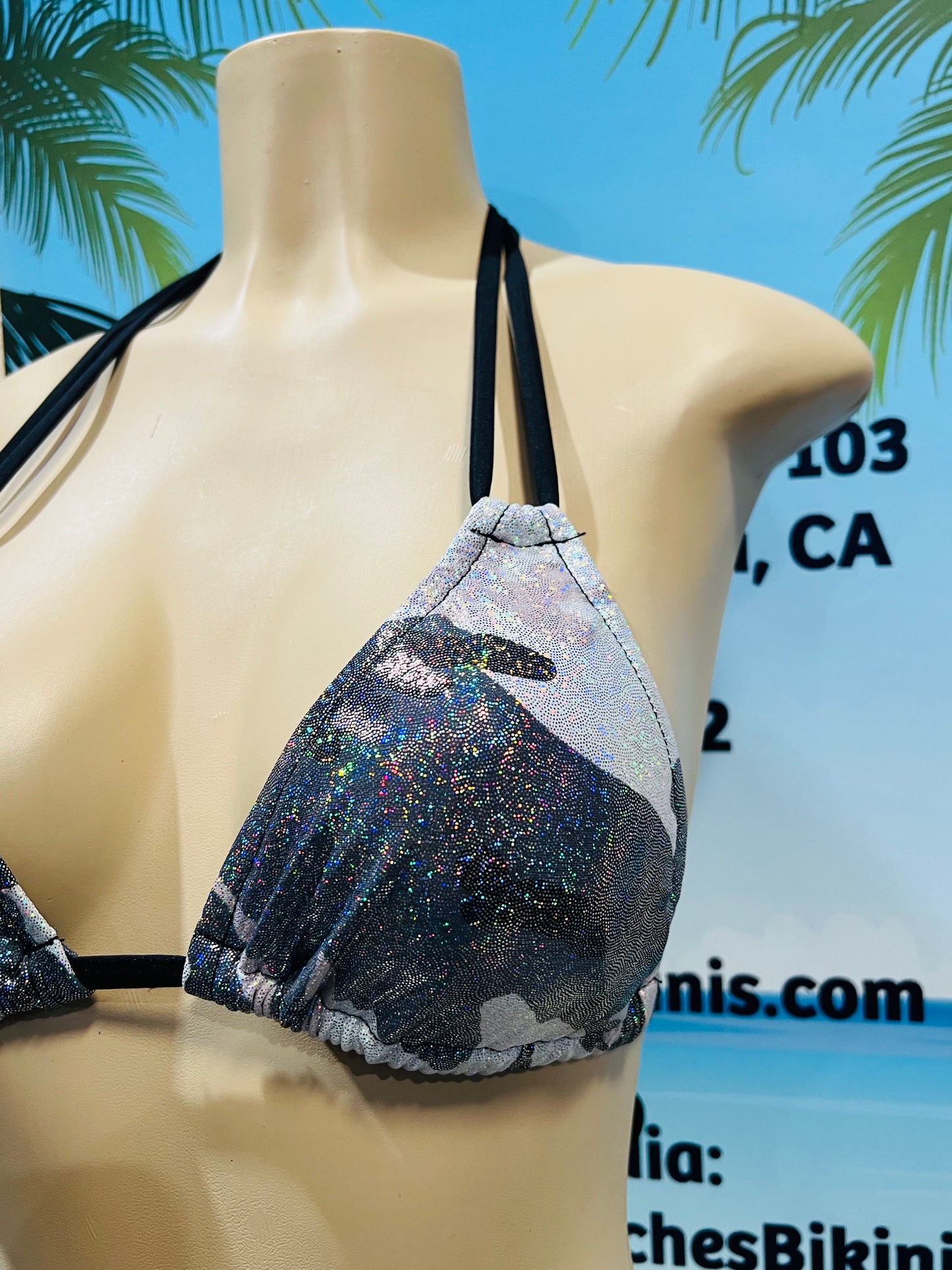 Layla Triangle Top Black Grey Camouflage Metallic