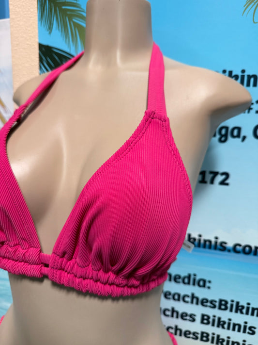 Lola Double String Bikini Top Cherry Blossom Pink Ribbed