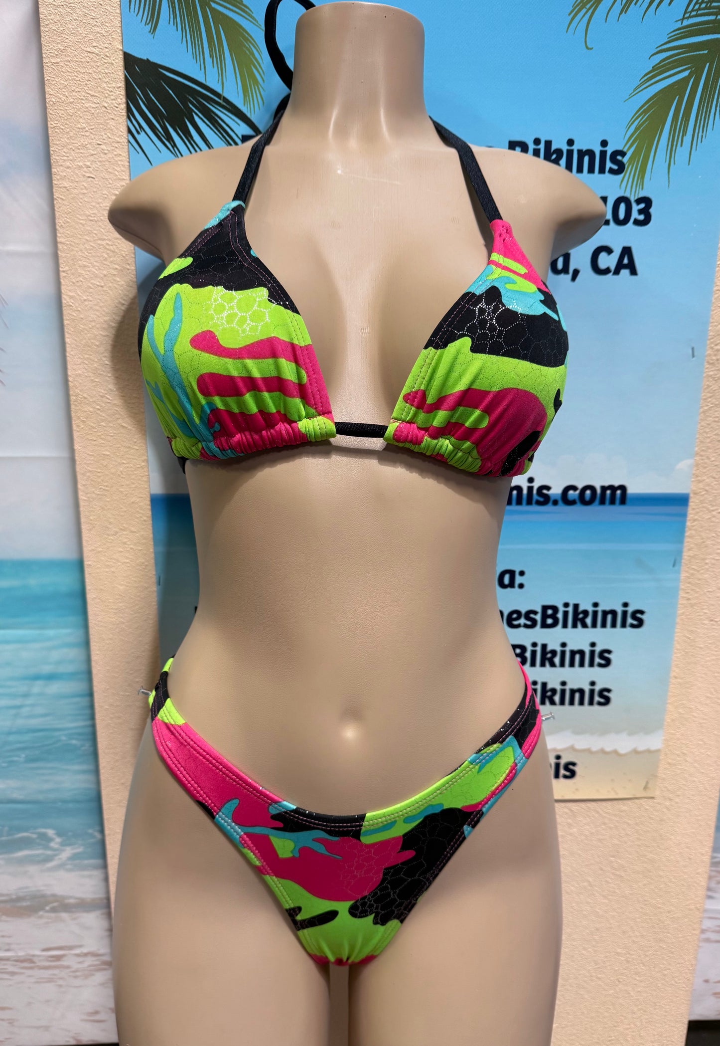 Thong Bottoms Pink Green Camouflage