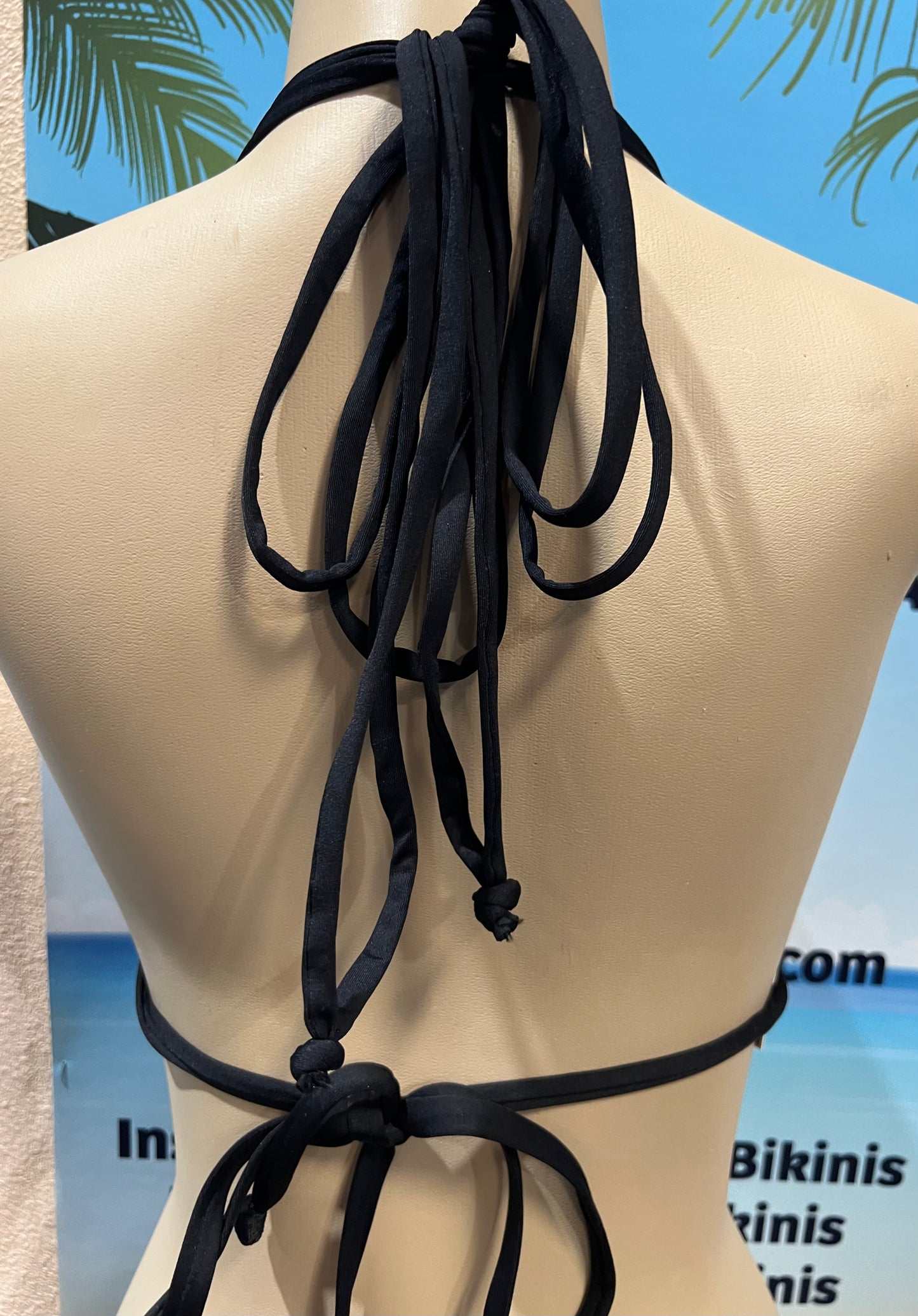 Layla Triangle Top Black Turquoise Tiny Flowers