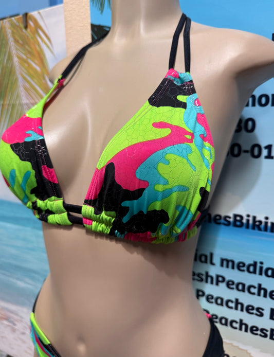 Lolita Double String Top Pink Green Camouflage