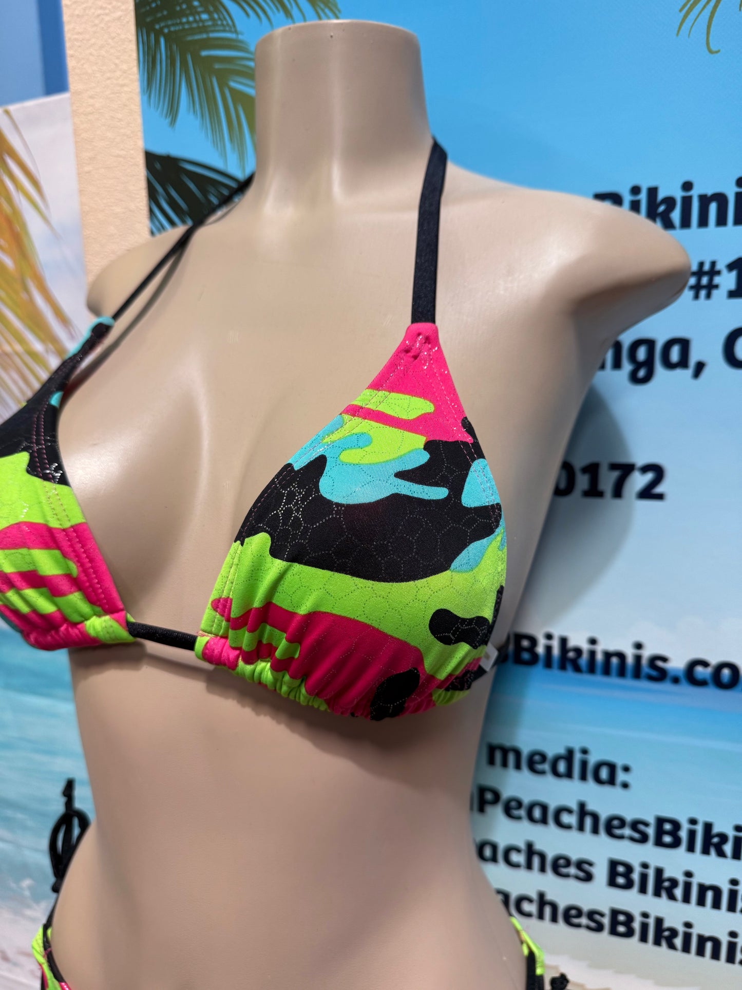Lyla Triangle Top Pink Green Camouflage