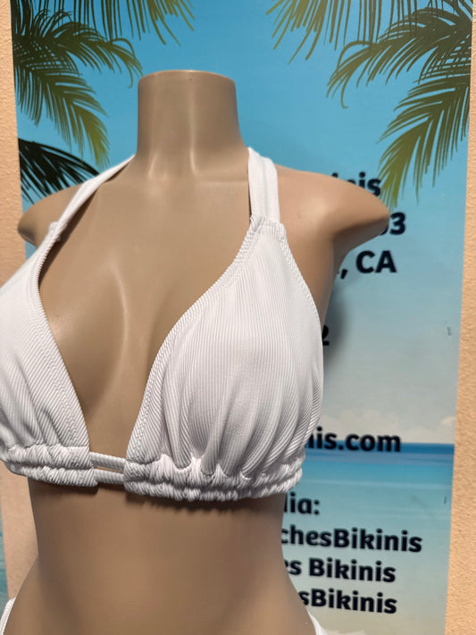 Lola Double String Bikini Top White Ribbed