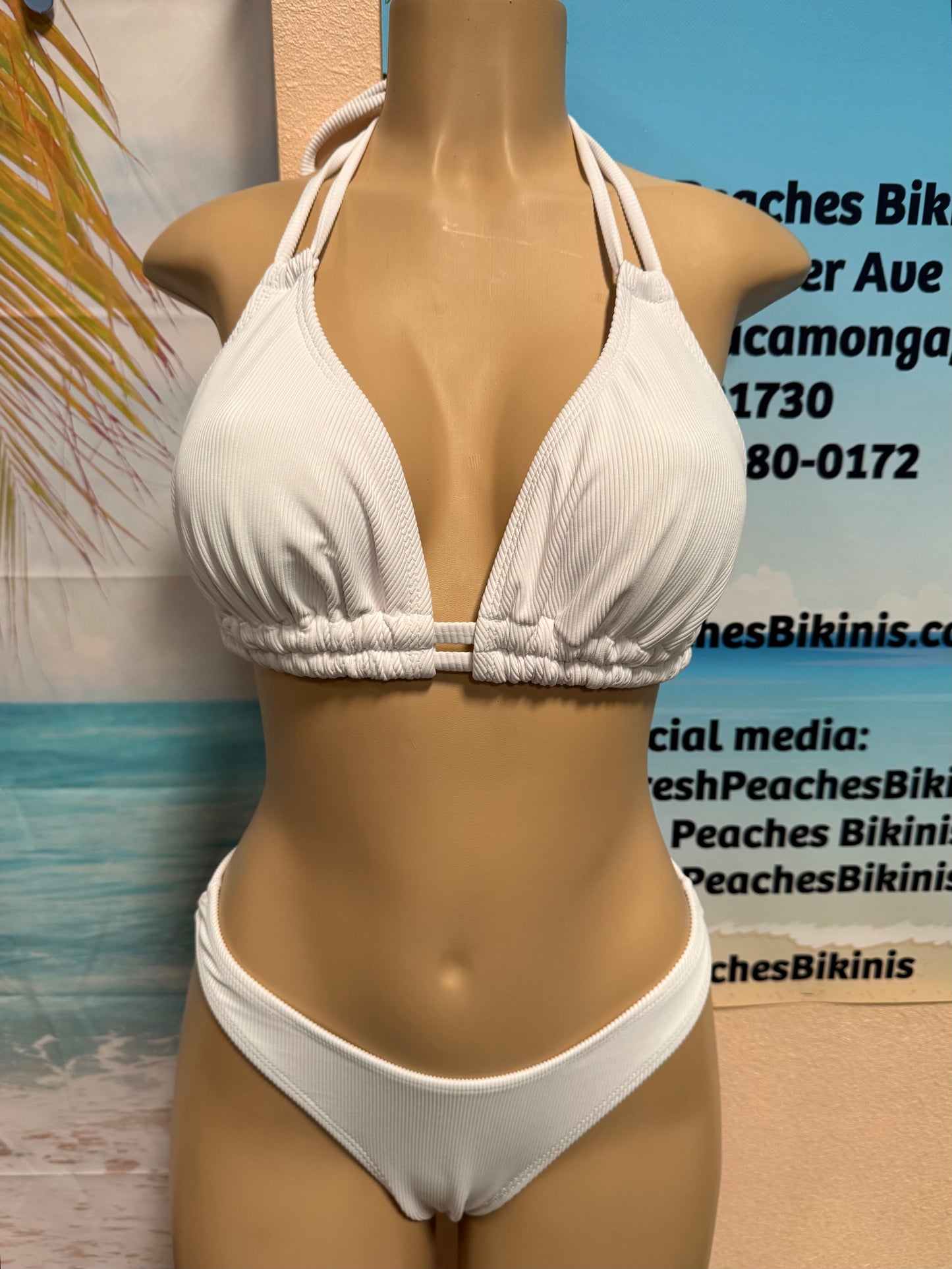 Lolita Double String Bikini Top White Ribbed