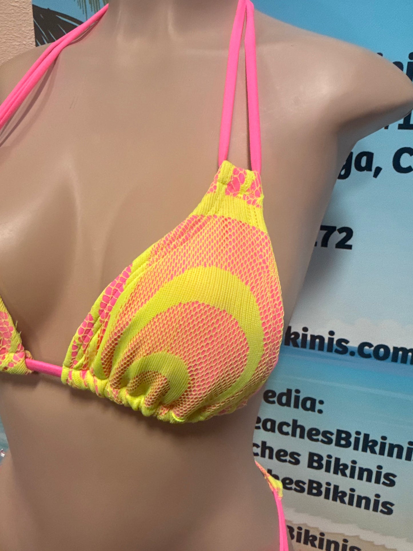 Layla Triangle Top Neon Pink with Neon Yellow Crochet