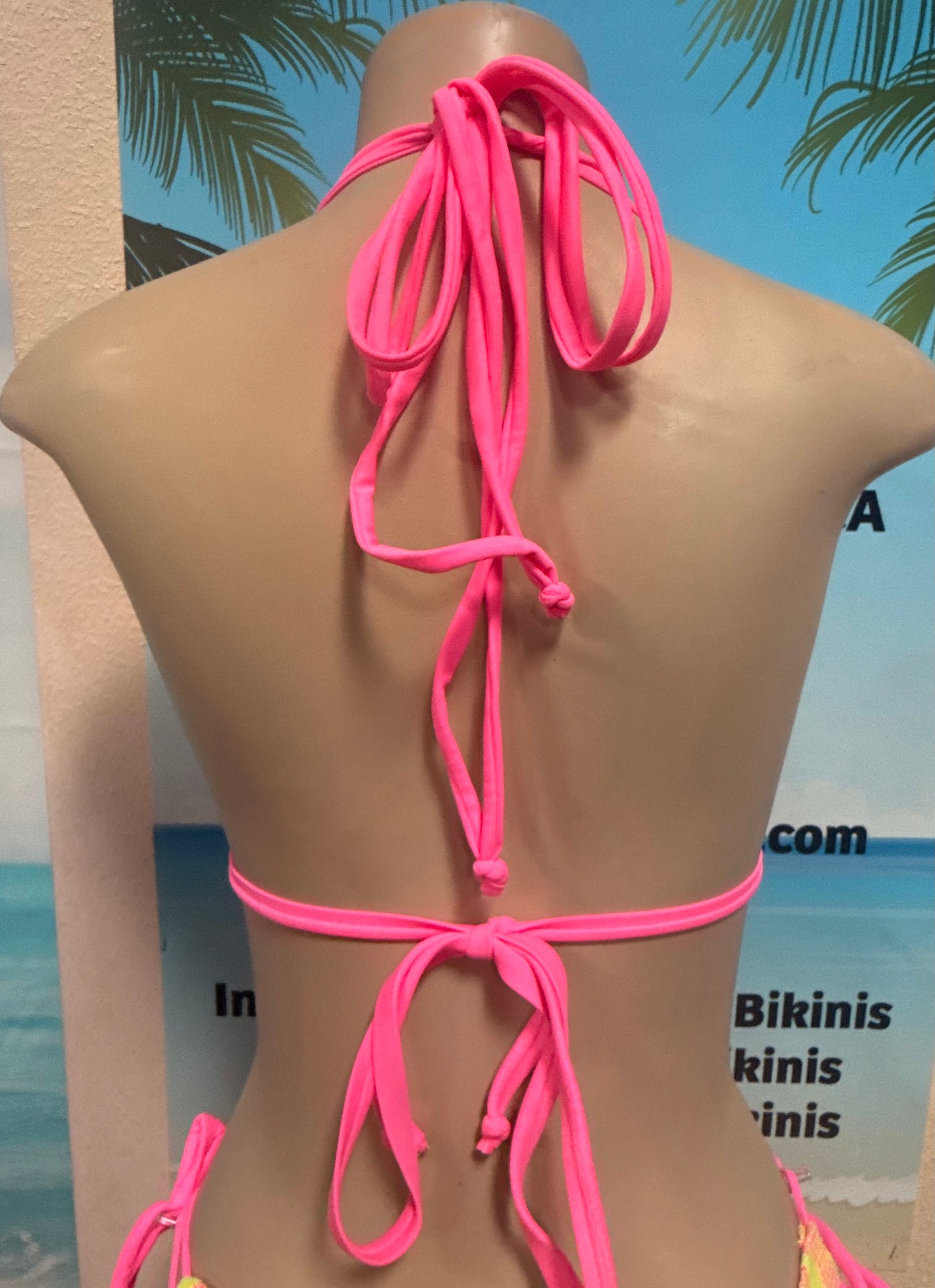 Layla Triangle Top Neon Pink with Neon Yellow Crochet