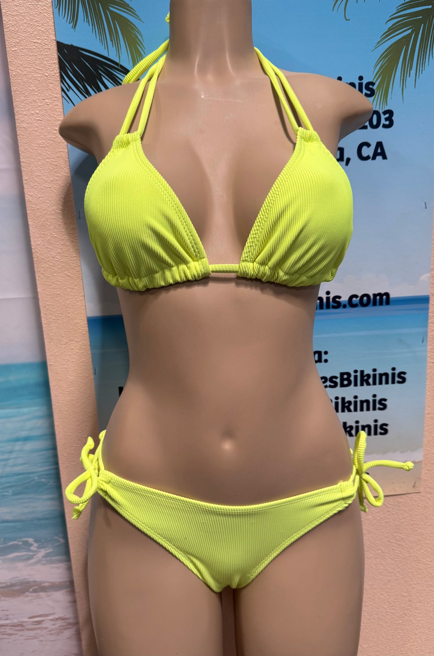 Cabo Tie Side Bottoms Neon Yellow Ribbed