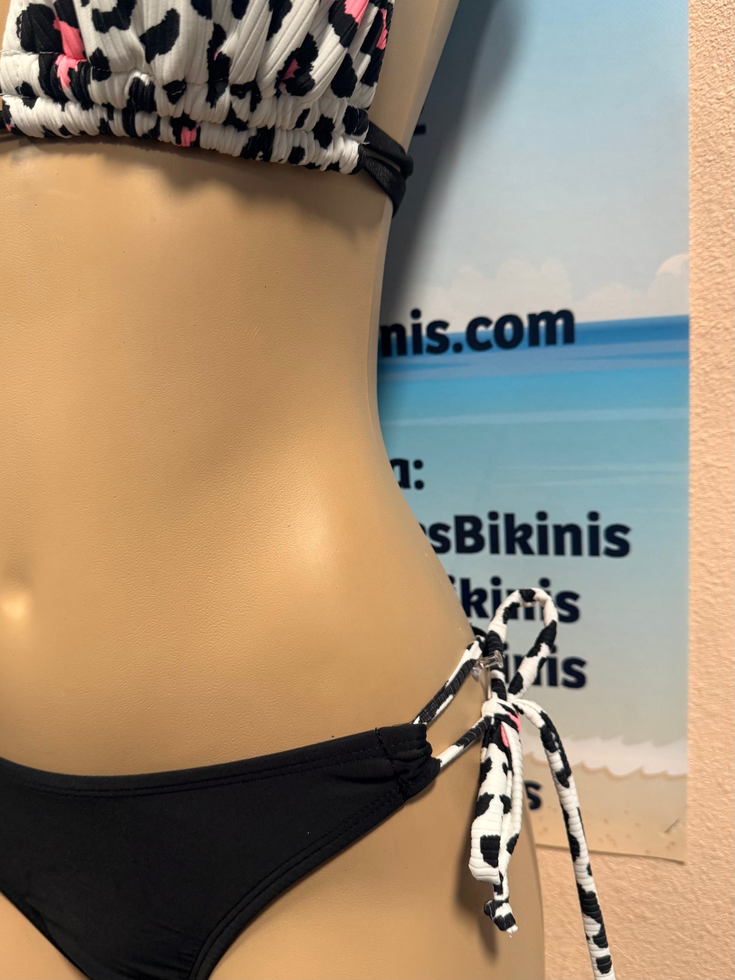 Cabo Tie Side Bottoms White Leopard Ribbed