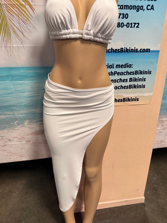 Ibiza Skirt in White Ribbed
