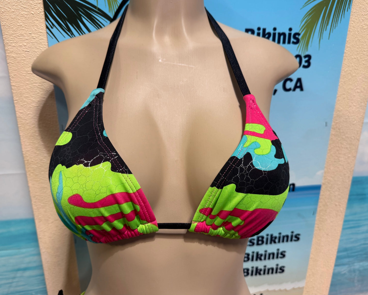 Lyla Triangle Top Pink Green Camouflage