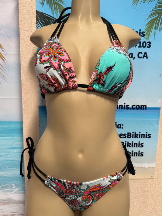 Cabo Tie Side Bottoms Peachy Mint Paisley