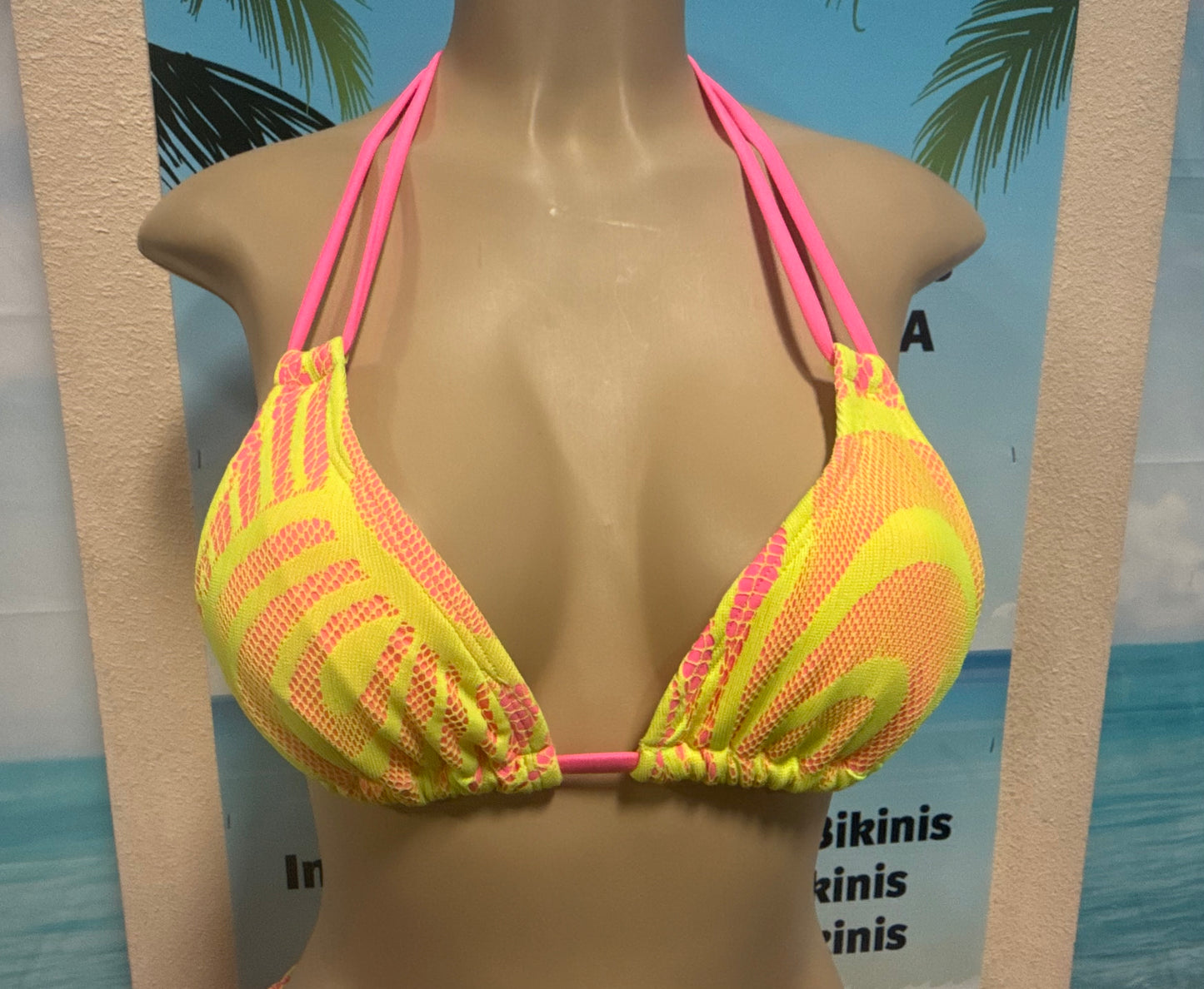 Layla Triangle Top Neon Pink with Neon Yellow Crochet