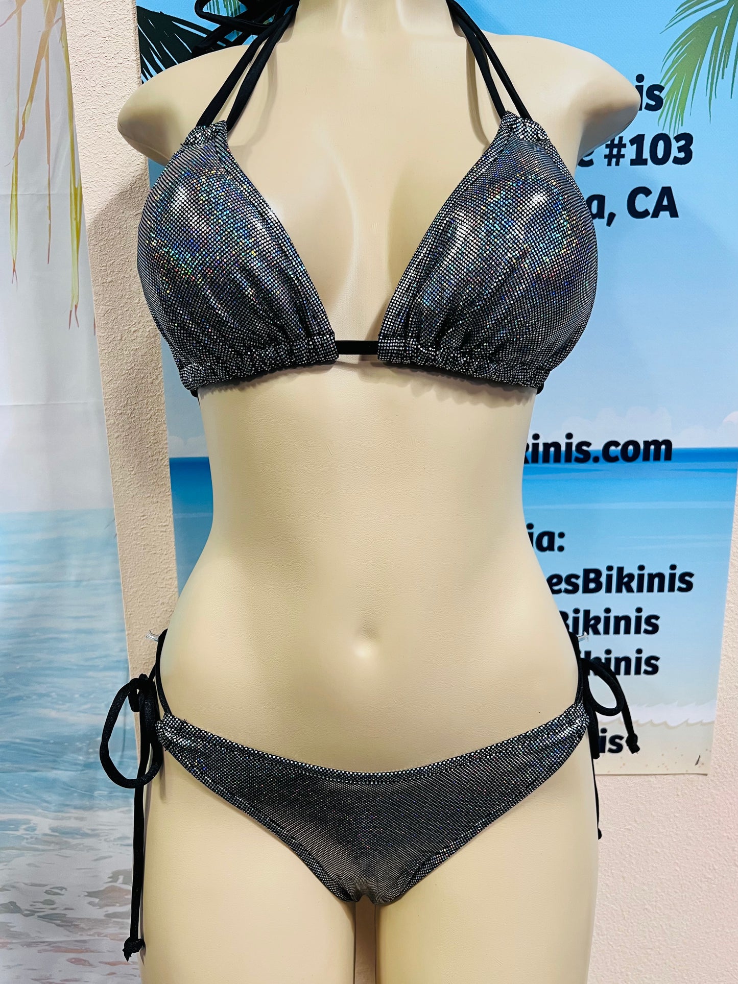 Cabo Tie Side Bottoms Black Rainbow Hologram