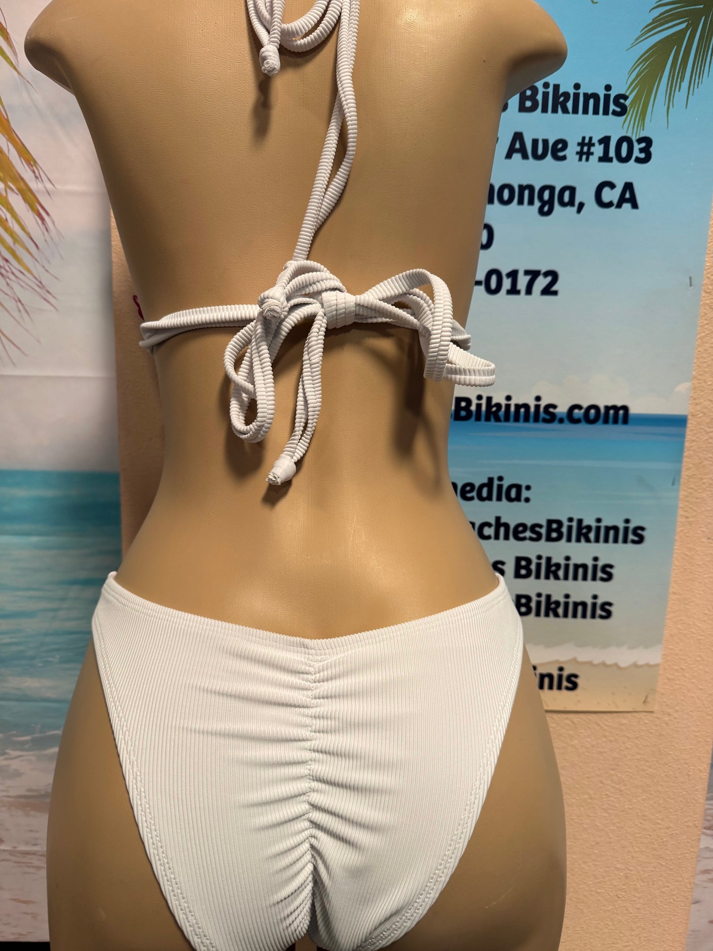 Lolita Double String Bikini Top White Ribbed