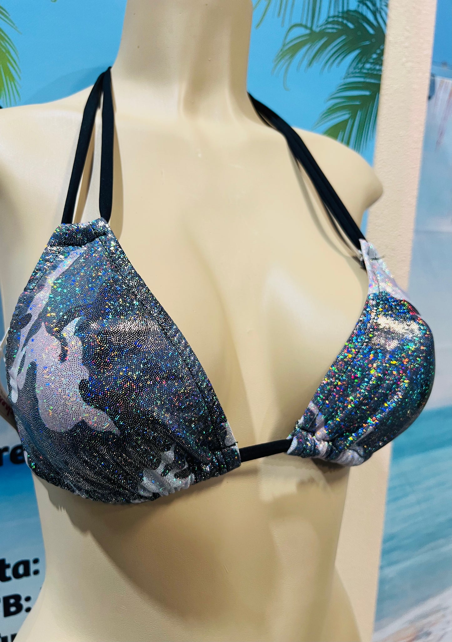 Layla Triangle Top Black Grey Camouflage Metallic